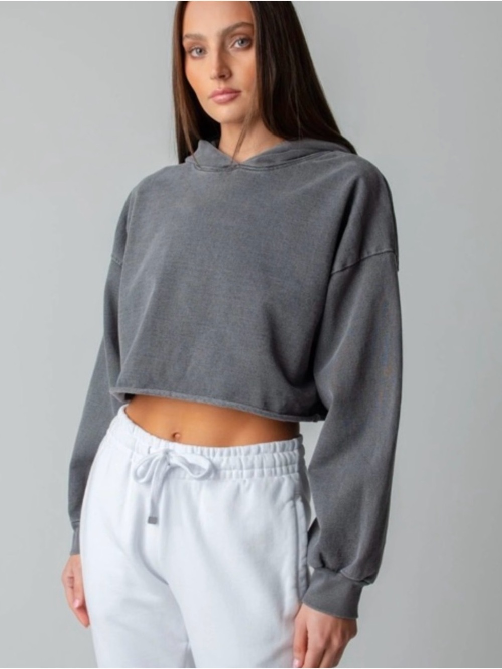 TALENTLESS Cropped Hooded Sweatshirt - Gray